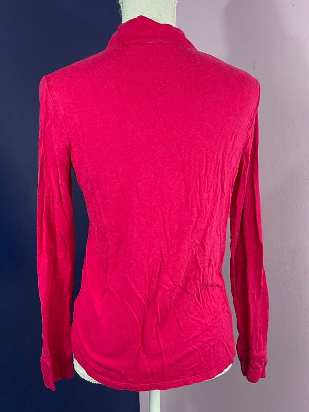 Talbots Raspberry Pink Ruffled Button-Front Blouse Rayon Lyocell Pintucked - Picture 5 of 9